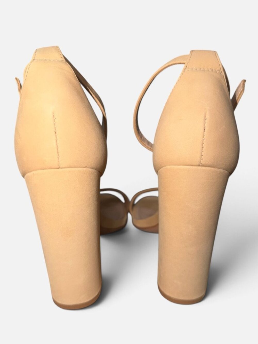 SCHUTZ Enida Heeled Sandal Womens 7.5 B Nude Nubuck Block Heel Neutral Lightwood - Picture 8 of 11